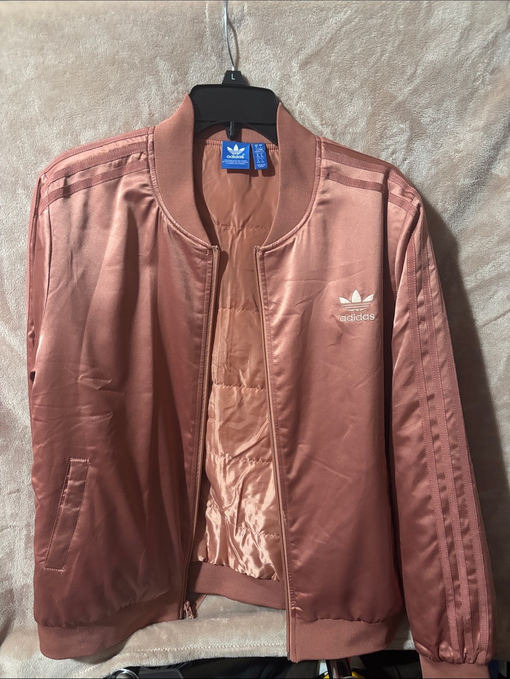 adidas Satin Bomber Jacket in Rose - Picture 8 of 12